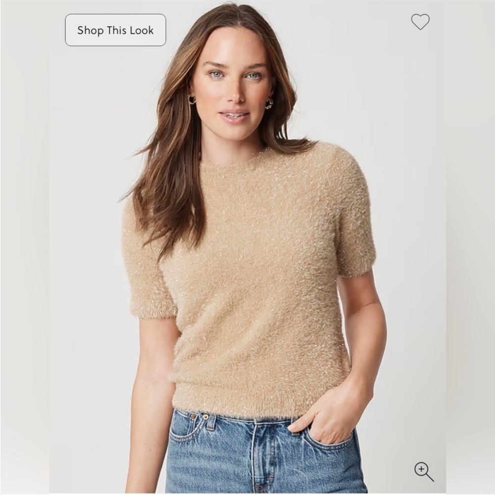 J Crew Factory Short Sleeve Tinsel Sweater in‎ Camel Tinsel